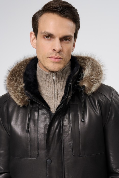 дубленка из овчины и натуральной кожи из россии вид сбоку