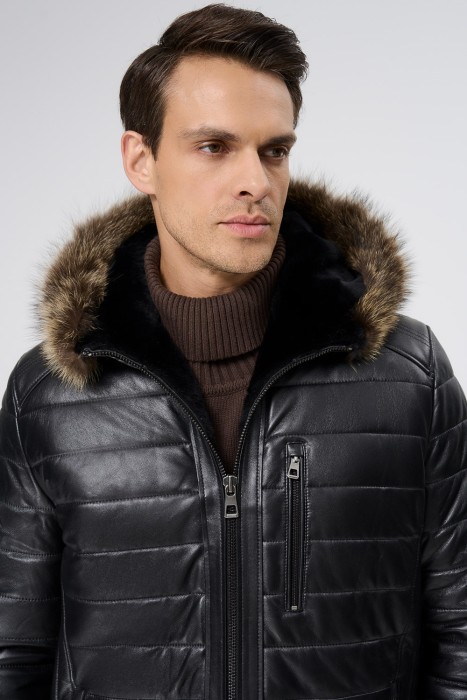 дубленка из овчины и натуральной кожи из россии вид сбоку