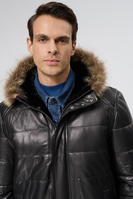 дубленка из овчины и натуральной кожи из россии вид сбоку