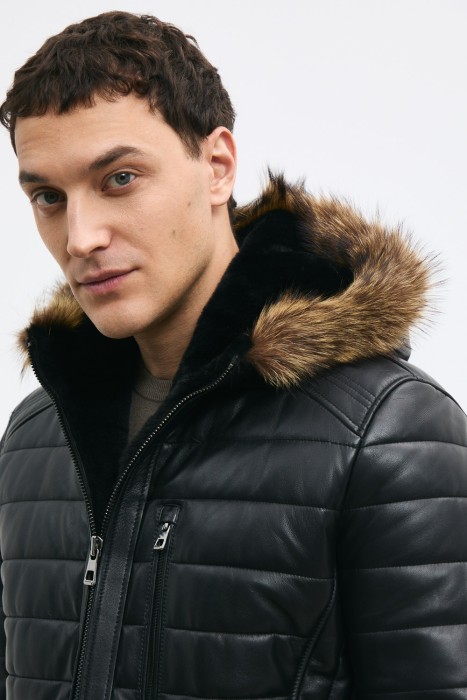 дубленка из овчины и натуральной кожи из россии вид сбоку