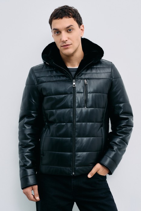 дубленка из овчины и натуральной кожи от бренда снежная королева вид слева