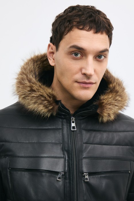 дубленка из овчины и натуральной кожи из россии вид сбоку