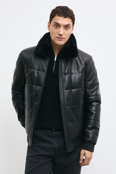 дубленка из овчины и натуральной кожи от бренда снежная королева вид слева