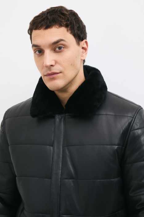 дубленка из овчины и натуральной кожи из россии вид сбоку