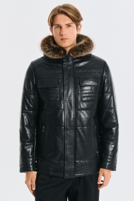 дубленка из овчины и натуральной кожи от бренда снежная королева вид слева