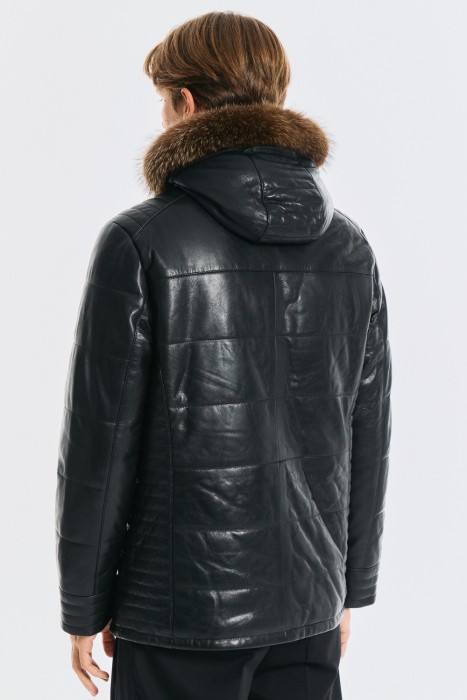 дубленка из овчины и натуральной кожи из россии вид сбоку