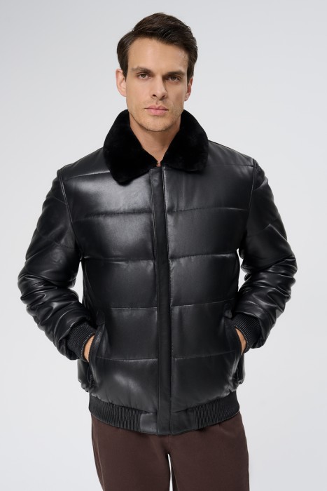 дубленка из овчины и натуральной кожи от бренда снежная королева вид слева