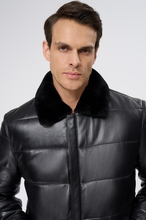 дубленка из овчины и натуральной кожи из россии вид сбоку