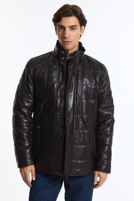 дубленка из овчины и натуральной кожи от бренда снежная королева вид слева