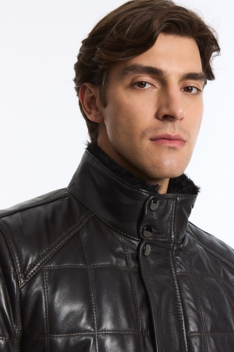 дубленка из овчины и натуральной кожи из россии вид сбоку