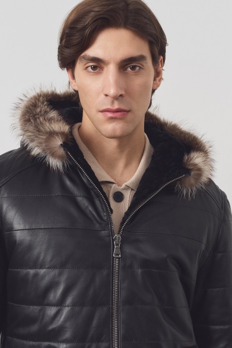 дубленка из овчины и натуральной кожи из россии вид сбоку