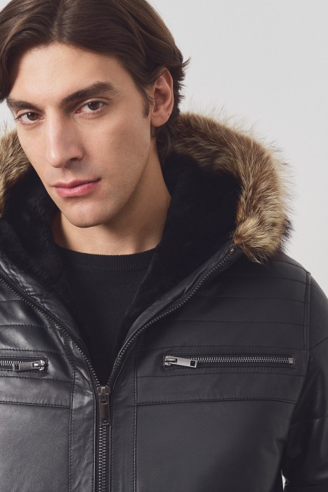 дубленка из овчины и натуральной кожи из россии вид сбоку