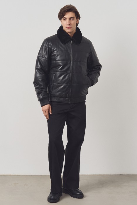 дубленка из овчины и натуральной кожи от бренда снежная королева вид слева