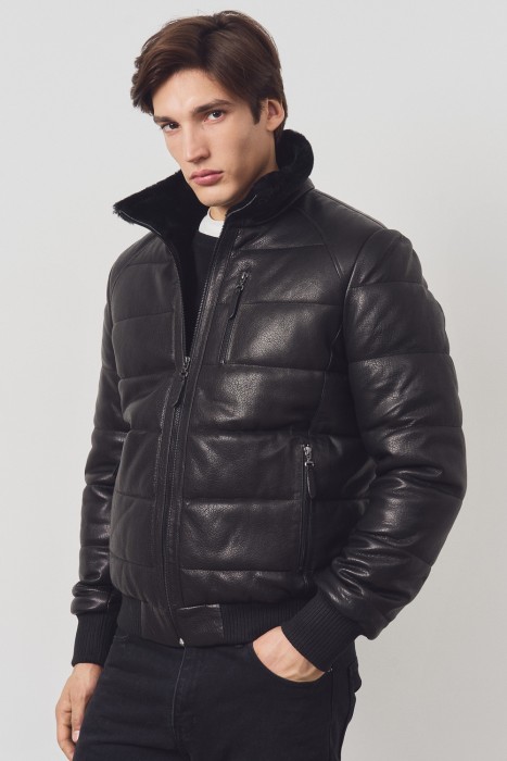 дубленка из овчины и натуральной кожи от бренда снежная королева вид слева