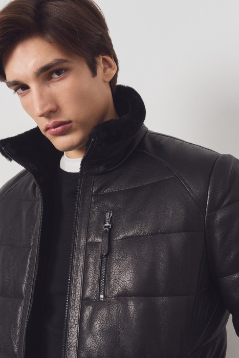 дубленка из овчины и натуральной кожи из россии вид сбоку