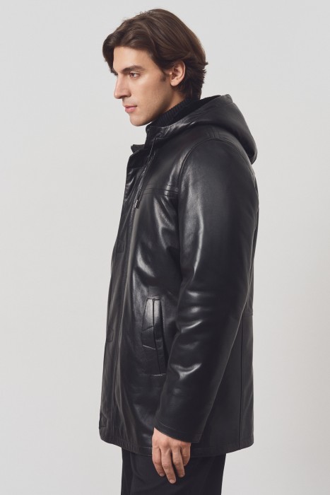 дубленка из овчины и натуральной кожи из россии вид сбоку