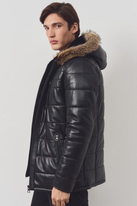 дубленка из овчины и натуральной кожи от бренда снежная королева вид слева