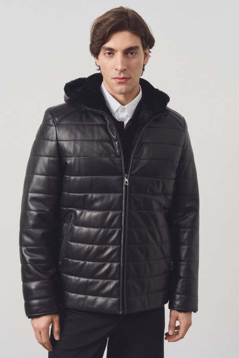 дубленка из овчины и натуральной кожи от бренда снежная королева вид слева