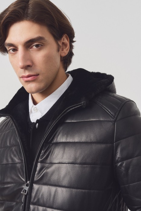 дубленка из овчины и натуральной кожи из россии вид сбоку