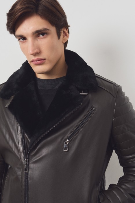 дубленка из овчины и натуральной кожи из россии вид сбоку