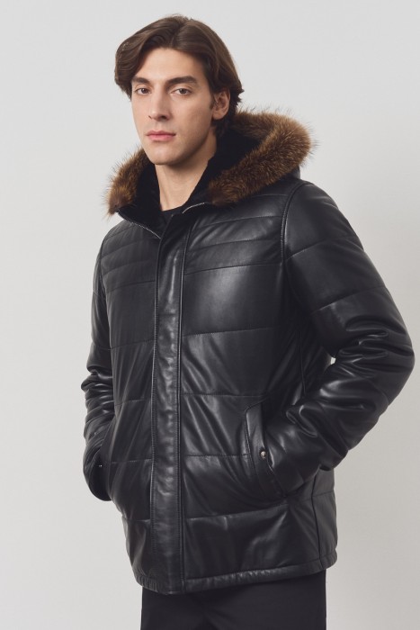 дубленка из овчины и натуральной кожи из россии вид сбоку