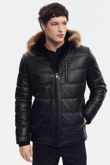 дубленка из овчины и натуральной кожи от бренда снежная королева вид слева