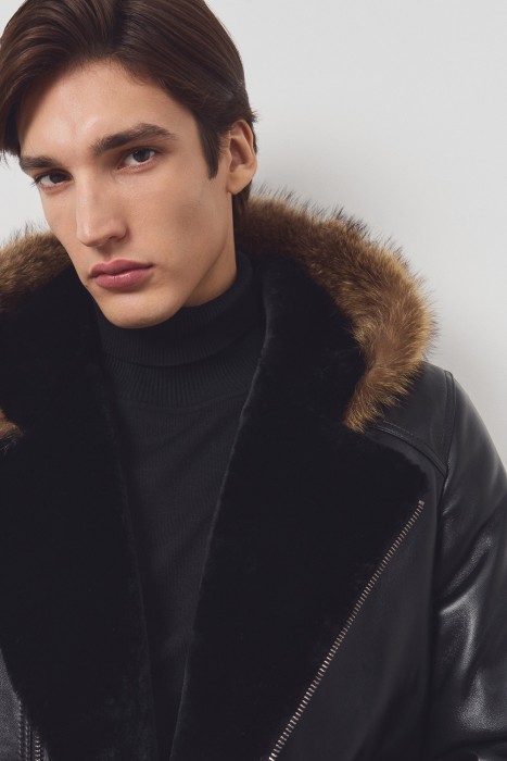 дубленка из овчины и натуральной кожи из россии вид сбоку