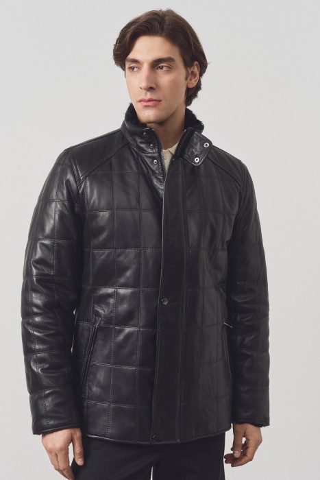 дубленка из овчины и натуральной кожи от бренда снежная королева вид слева