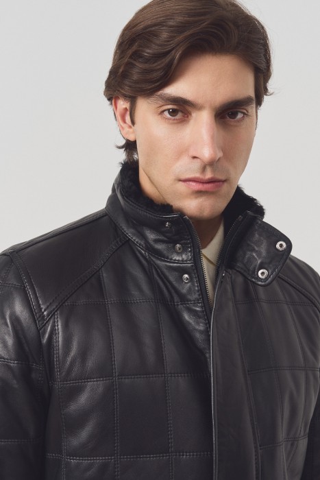 дубленка из овчины и натуральной кожи из россии вид сбоку