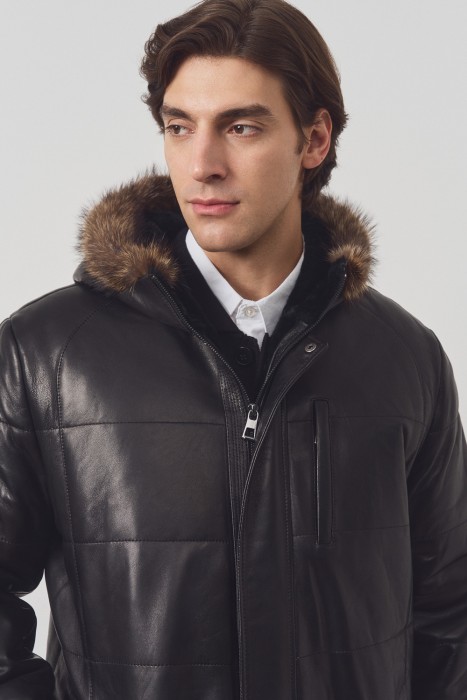 дубленка из овчины и натуральной кожи из россии вид сбоку