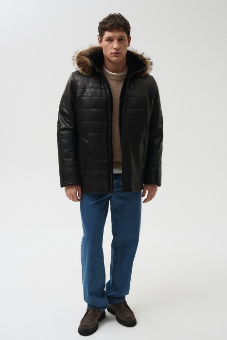 дубленка из овчины и натуральной кожи из россии вид сбоку