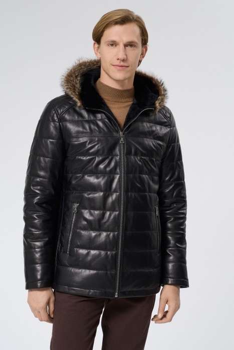 дубленка из овчины и натуральной кожи от бренда снежная королева вид слева