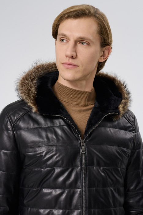 дубленка из овчины и натуральной кожи из россии вид сбоку