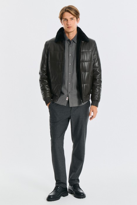 дубленка из овчины и натуральной кожи от бренда снежная королева вид слева