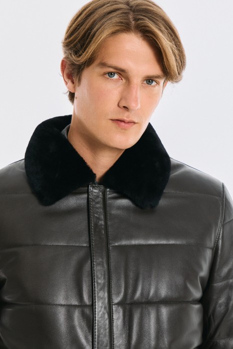 дубленка из овчины и натуральной кожи из россии вид сбоку