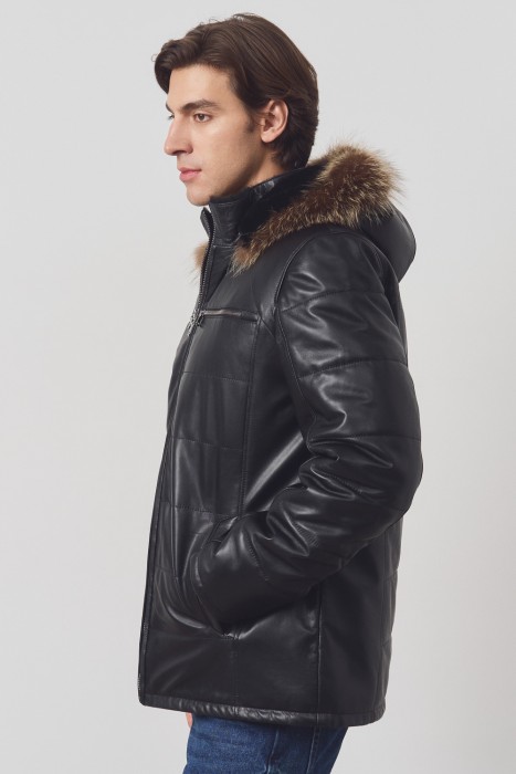 дубленка из овчины и натуральной кожи от бренда снежная королева вид слева