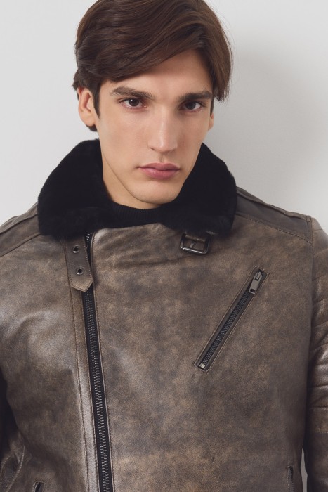 дубленка из овчины и натуральной кожи из россии вид сбоку