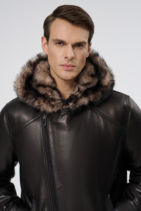 дубленка из овчины и натуральной кожи из россии вид сбоку