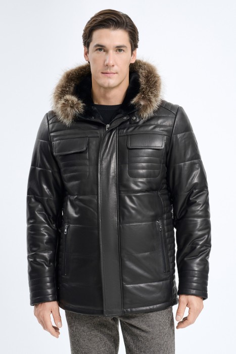 дубленка из овчины и натуральной кожи от бренда снежная королева вид слева