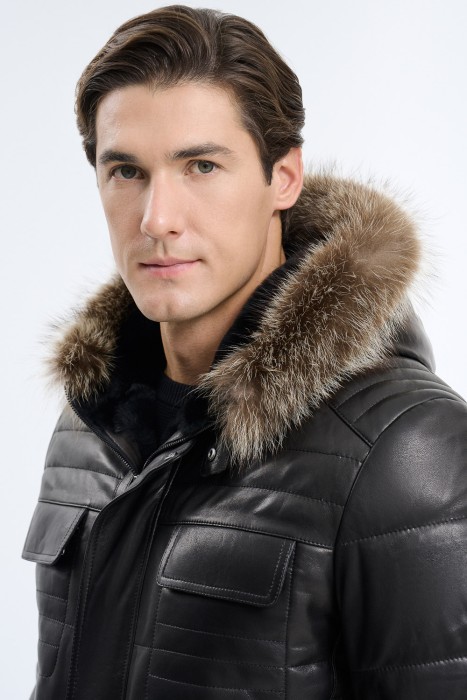 дубленка из овчины и натуральной кожи из россии вид сбоку