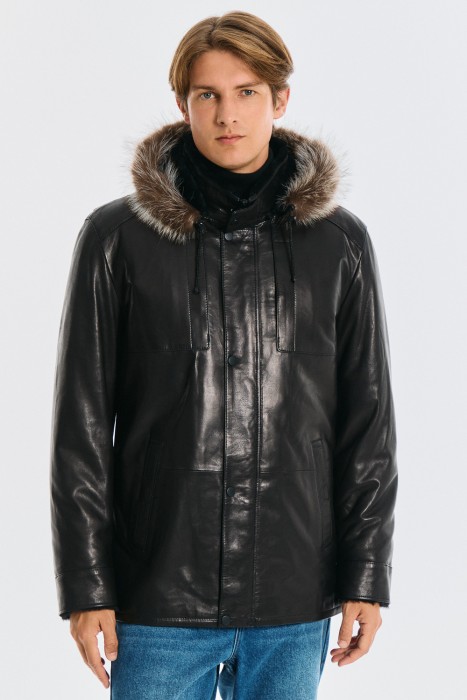 дубленка из овчины и натуральной кожи из россии вид сбоку