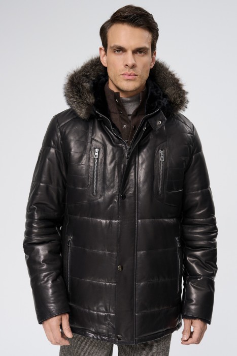 дубленка из овчины и натуральной кожи от бренда снежная королева вид слева