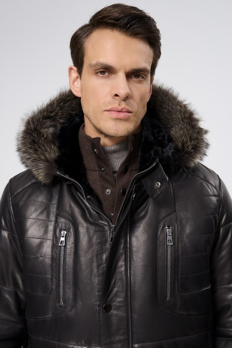 дубленка из овчины и натуральной кожи из россии вид сбоку