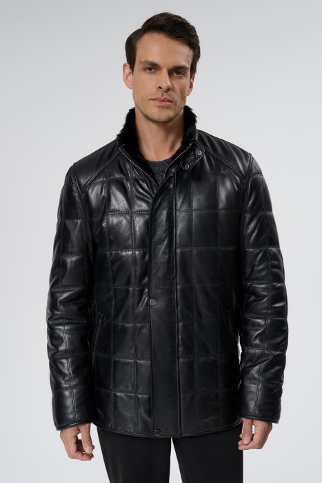 дубленка из овчины и натуральной кожи от бренда снежная королева вид слева