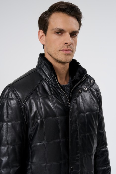 дубленка из овчины и натуральной кожи из россии вид сбоку