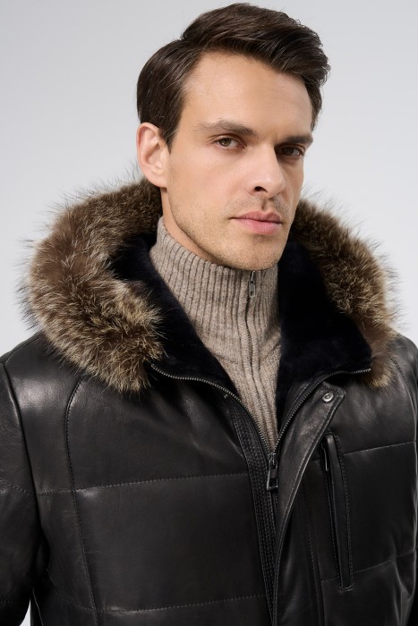 дубленка из овчины и натуральной кожи из россии вид сбоку