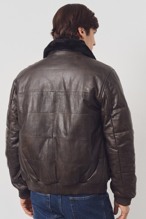 дубленка из овчины и натуральной кожи от бренда снежная королева вид слева