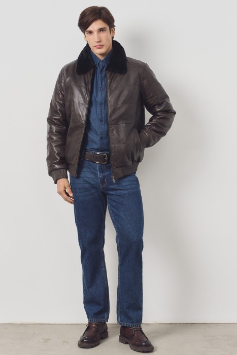 дубленка из овчины и натуральной кожи из россии вид сбоку