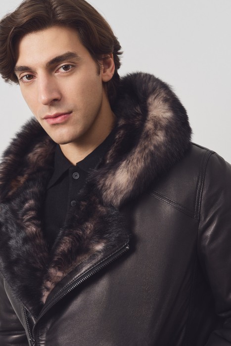 дубленка из овчины и натуральной кожи из россии вид сбоку