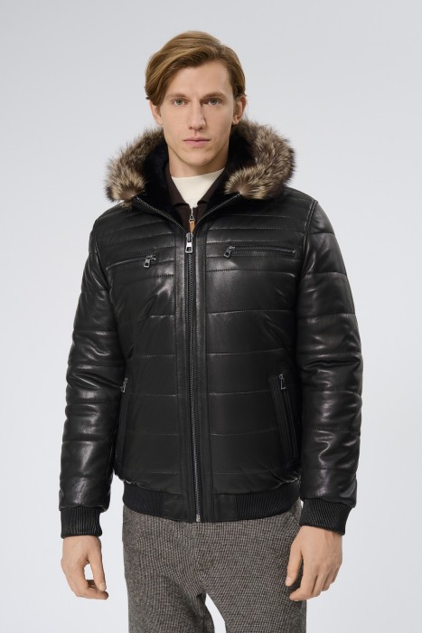 дубленка из овчины и натуральной кожи от бренда снежная королева вид слева